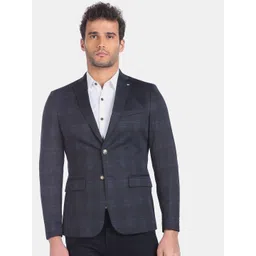 Arrow Men Blue Checked Single-Breasted Casual Blazer-picture-25