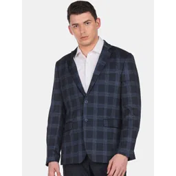 Arrow Men Blue Checked Single-Breasted Formal Blazers-picture-24