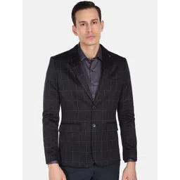 Arrow Men Blue Checked Single Breasted Slim-Fit Blazers-picture-28