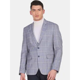 Arrow Men Blue Checked Single-Breasted Slim-Fit Formal Blazers-picture-27