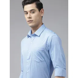 Arrow Men Blue Manhattan Slim Fit Textured Opaque Self Design Pure Cotton Formal Shirt-picture-11