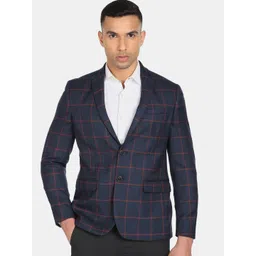 Arrow Men Blue Single Breasted Checked Blazer-picture-37