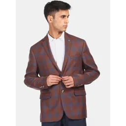 Arrow Men Brown & Blue Checked Single-Breasted Formal Blazer-picture-34