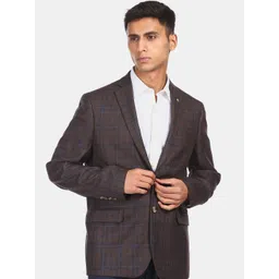 Arrow Men Brown Checked Single Breasted Formal Blazer-picture-20