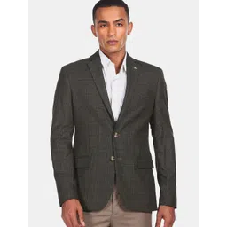 Arrow Men Green Checked Single-Breasted Formal Blazer-picture-12