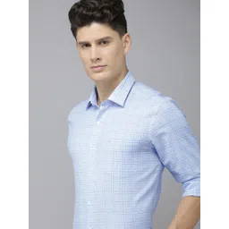 Arrow Men Light Blue And White Original Slim Fit Checked Pure Cotton Formal Shirt-picture-15