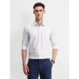 Arrow Men Manhattan Spread Collar Vertical Striped Cotton Slim Fit Formal Shirt-picture-41
