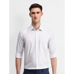 Arrow Men Manhattan Spread Collar Vertical Striped Cotton Slim Fit Formal Shirt image 2