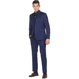 arrow Men Men Navy Notch Lapel Collar Patterned Suit Self Design Suit-picture-10