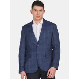 Arrow Men Navy Blue Checked Single Breasted Formal Blazer-picture-33