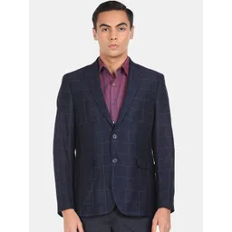Arrow Men Navy Blue Checked Single-Breasted Formal Blazer-picture-35