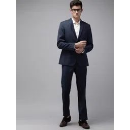 Arrow Men Navy Blue Tailored Fit Checked Single Breasted Formal Suit-picture-40