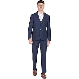 arrow Men Navy Tailored Fit Reversible Waistcoat Three Piece Suit-picture-24