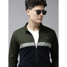 Arrow Men Olive Green & Navy Blue Colourblocked Sweatshirt-picture-20