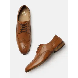 Arrow Men Tan Brown Textured Leather Brogues Formal Shoes-image-3