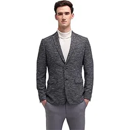 arrow Mens Blue Self-Design Notch Collar Long Sleeve Formal Polyester Slim Fit Blazer-picture-32