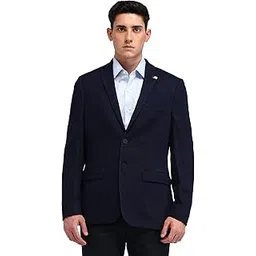 arrow Mens Blue Self-Design Notch Collar Long Sleeve Formal Polyester Slim Fit Blazer-picture-30