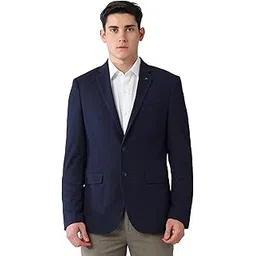arrow Men's Blue self-Design Notch Collared Long Sleeve Formal Polyester Slim Fit Blazer-picture-16