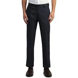 arrow Men's Blue Textured Mid Rise Polyester Button Tapered Fit Flat Front Slant Pocket Trousers-picture-17