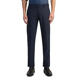 arrow Men's Blue Textured Mid Rise Polyester Button Tapered Fit Flat Front Slant Pocket Trousers-picture-36