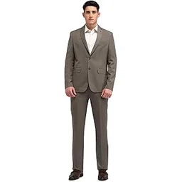 arrow Mens Brown Solid Notched Lapel Long Sleeve Formal Wool Tailored Fit Suit-picture-36