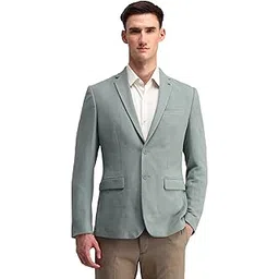 arrow Men's Green Self Design Notch Collar Long Sleeve Formal Polyester Slim Fit Blazer-picture-17