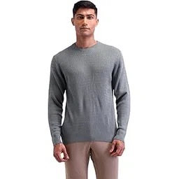 arrow Mens Grey Self-Design Crew Neck Long Sleeve Casual Cotton Regular Fit Sweater-picture-27