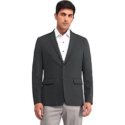 arrow Men's Grey Striped Notch Collar Long Sleeve Formal Nylon Slim Fit Blazer-picture-50