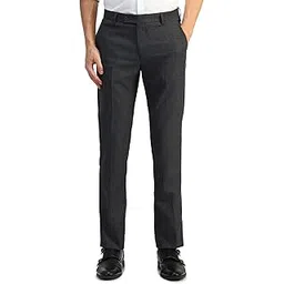 arrow Men's Grey Textured Mid Rise Polyester Button Tapered Fit Flat Front Slant Pocket Trousers-picture-55