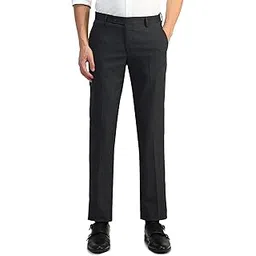 arrow Men's Grey Textured Mid Rise Polyester Button Tapered Fit Flat Front Slant Pocket Trousers-picture-38