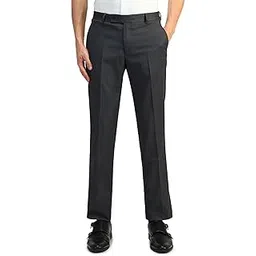 arrow Men's Grey Textured Mid Rise Polyester Button Tapered Fit Flat Front Slant Pocket Trousers-picture-39