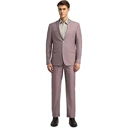 arrow Men's Pink Solid Notch Lapel Collar Long Sleeve Formal Polyester Tailored Fit Suit-picture-34