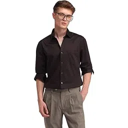 arrow Men's Solid Full Sleeves Slim Fit Cutaway Collar Cotton Formal Shirt Dark Brown-picture-12