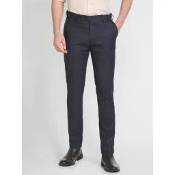 Arrow Navy Blue Cotton Slim Fit Striped Trousers-picture-18