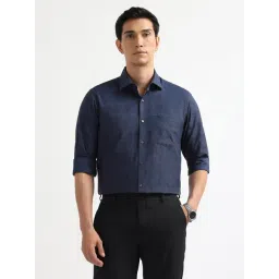 Arrow Navy Cotton Regular Fit Self Pattern Shirt image 4