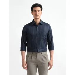 Arrow Navy Cotton Regular Fit Striped Shirt-picture-22