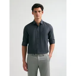 Arrow Navy Cotton Slim Fit Self Pattern Shirt-picture-26