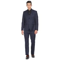 Arrow Navy Regular Fit Checks Three Piece Suit-picture-48