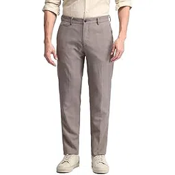 arrow New York Mens Beige Solid Mid Rise Polyester Button Slim Flat Front Slant Pocket Trousers-picture-11