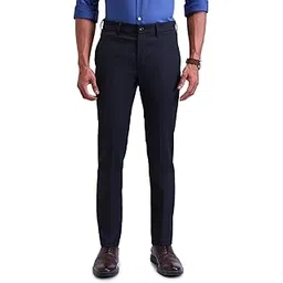 arrow New York Men's Blue Self-Design Mid Rise Polyester Button Slim Fit Flat Front Slant Pocket Trousers-picture-36