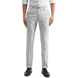 arrow New York Men's Grey Checks Mid Rise Polyester Button Slim Fit Flat Front Slant Pocket Trousers-picture-35