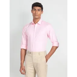 Arrow Pink Cotton Slim Fit Self Pattern Shirt-picture-20