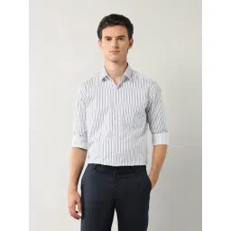 Arrow White & Blue Cotton Slim Fit Striped Shirt-picture-36