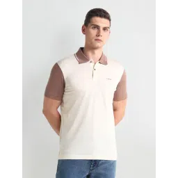 arrow new york Arrow Newyork Beige Cotton Regular Fit Colour Block Polo T-Shirt-picture-26