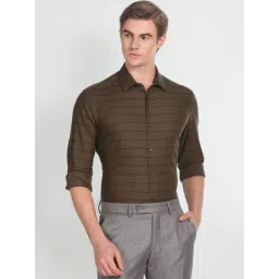 arrow new york Arrow Newyork Brown Cotton Slim Fit Striped Shirt-picture-21