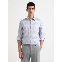 Arrow New York Ash Grey Cotton Slim Fit Printed Shirt-picture-40