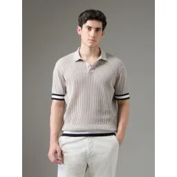 Arrow New York Beige Cotton Regular Fit Striped Polo T-Shirt-picture-12