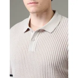 Arrow New York Beige Cotton Regular Fit Striped Polo T-Shirt image 4