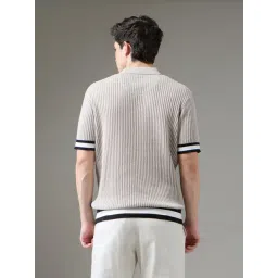 Arrow New York Beige Cotton Regular Fit Striped Polo T-Shirt image 2