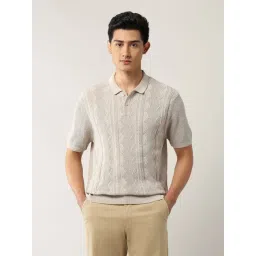Arrow New York Beige Cotton Regular Fit Texture Polo T-Shirt-picture-19